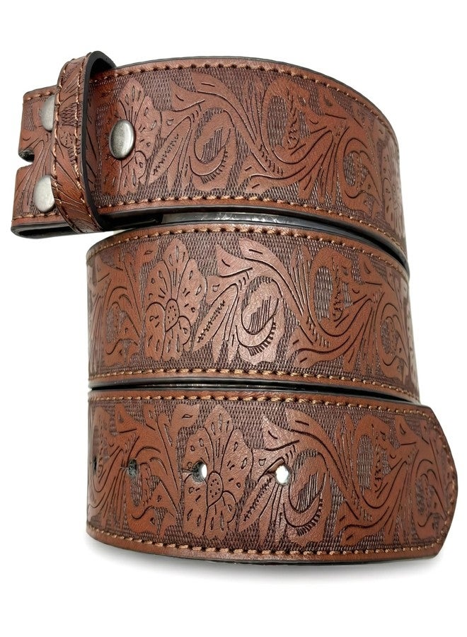 BC Belts حزام نسائي من الجلد من بي سي بيلتس، مزين بنقوش زهور غربية بارزة، عرضه 1.5 بوصة، مزود بأزرار كبس (بني - صغير) - Image 1